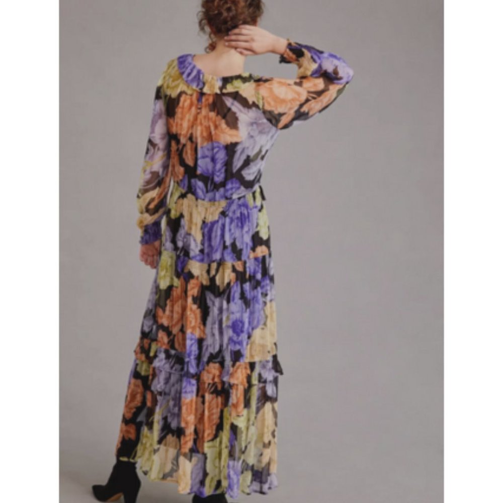 Anthropologie 2X NWT The Marais Printed Chiffon Maxi Dress Purple Floral New - Picture 8 of 9